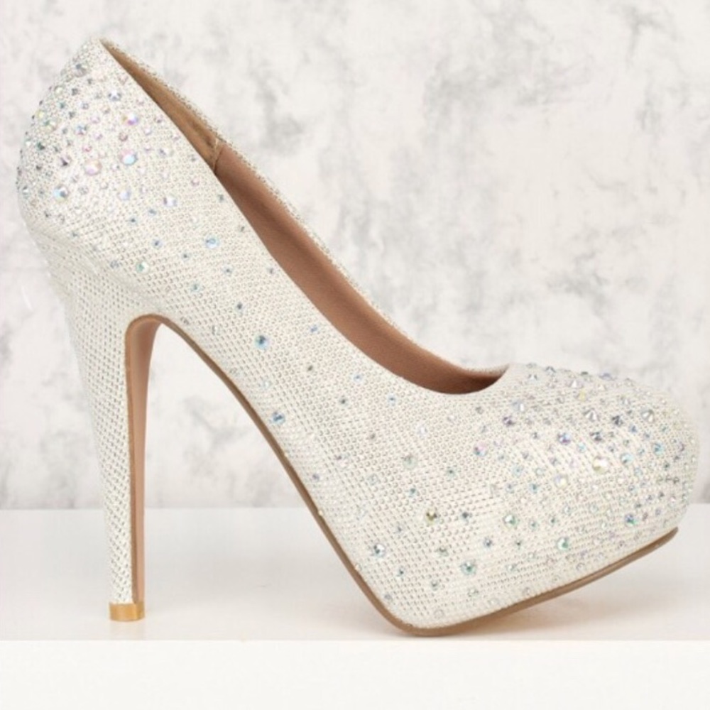 🌽3 /$ 30🌽 NEW WOMEN WHITE RHINESTONE PUMP HEEL - Picture 3 of 3